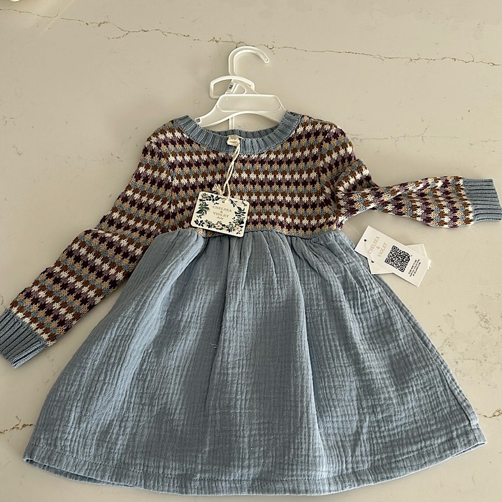 Chelsea&Violet Dress New with Tags 18 months Blue sweater cozy outfit girl cute